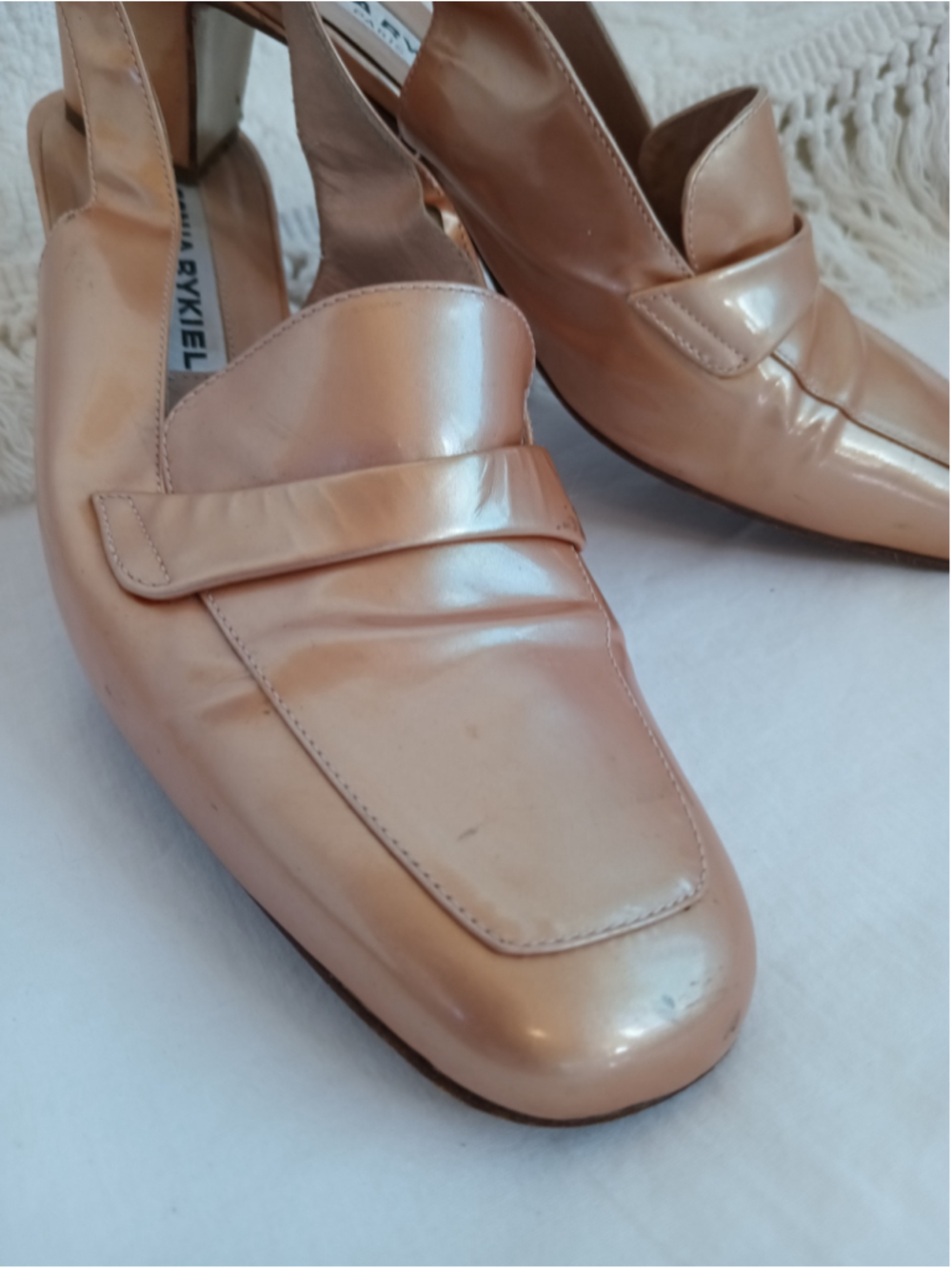 Vintage Sonia Rykiel Paris slingback loafers metallic peach gold champagne retro - Picture 5 of 13